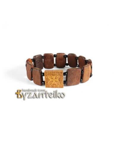 Wooden Bracelet with Embroidered Cross