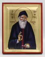 Άγιος Πορφύριος ο Καυσοκαλυβίτης ενσκαπτη χειροποίητη εικόνα μεταξοτυπιας σε καμβά με φύλλα χρυσού Handmade icon Byzanteiko Saint Porphyrios the Kaysokalivitis