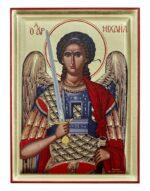 Αρχάγγελος Μιχαήλ ενσκαπτη χειροποίητη εικόνα μεταξοτυπιας σε καμβά με φύλλα χρυσού Handmade icon Byzanteiko Archangel Michael