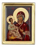 Παναγία Τριχερούσα χειροποίητη εικόνα με φύλλα χρυσού και σκούρο φόντο Byzanteiko Virgin Mary Tricherousa