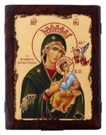 Παναγία Φοβερά Προστασία χειροποίητη παλαιωμένη εικόνα σε καμβά με φύλλα χρυσού Byzanteiko handmade icon Virgin Mary the Formidable Protection