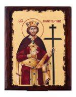 άγιος κωνσταντίνος σε ξύλινη εικόνα παλαιωμένη χειροποίητη - byzanteiko - handmade icon saint constantine