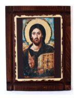 ιησούς χριστός σε ξύλο βαρελιού σκαλιστή εικόνα χειροποίητη - byzanteiko - handmade wooden barrel icon jesus christ