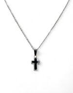 ατσαλινος σταυρός ασημί με μαύρο μοτίφ - byzanteiko - stainless steel cross silver with black motif