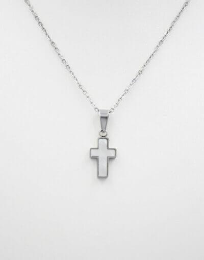 Neck Cross Steel With White Motif