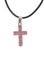 Μεταλλικος σταυρός λαιμού με ροζ στρας καουτσουκ Byzanteiko Necklace Cross Pendant