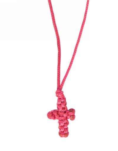Κομποσχοίνι Σταυρός λαιμού πλεκτός ροζ Komboskini necklace pendant pink Byzanteiko Mount Athos