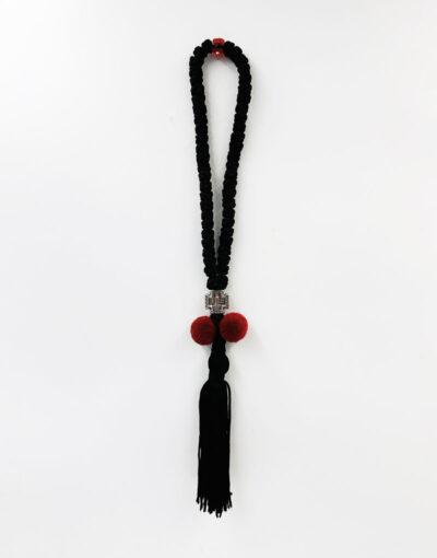 Κομποσχοίνι 50άρι φλος μαύρο κόκκινο πον-πον - Komboskini Prayer Rope with 50 knots black pon-pon byzanteiko Mount Athos