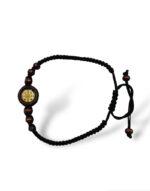 βραχιόλι μακραμέ μαύρο με ξύλινες χάντρες και 'ελέησον' βυζάντεικο - bracelet black makrame with wooden beads 'have mercy' 1