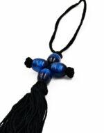 Κρεμαστό αυτοκινήτου με 4 μπλε χάντρες σε σχήμα σταυρού - byzanteiko - car pendant with 4 blue beads in cross shape 1