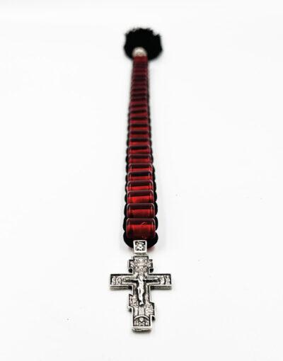 προσευχητάρι ρώσικο σκάλα κόκκινο με σταυρό και φούντα - byzanteiko - prayer rope russian red beads with cross 1