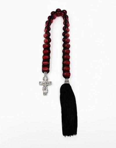 προσευχητάρι ρώσικο σκάλα κόκκινο με σταυρό και φούντα - byzanteiko - prayer rope russian red beads with cross