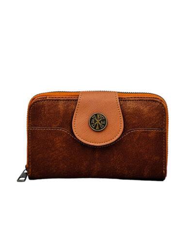 πορτοφόλι γυναικείο καφέ δερματίνη με χριστόγραμμα 9χ16cm - byzanteiko - female wallet brown leather mount athos 1