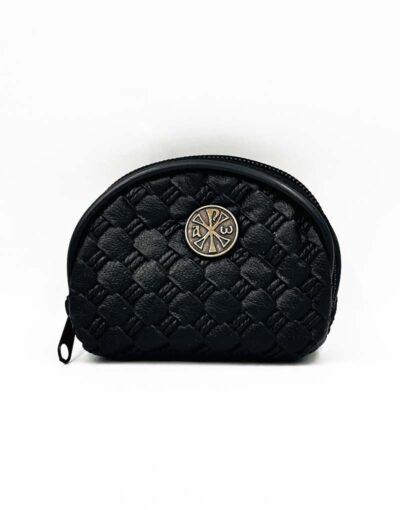 πορτοφόλι κερμάτων μαύρο δερματίνη με χριστόγραμμα 7χ9cm - byzanteiko - coins wallet black mount athos 2