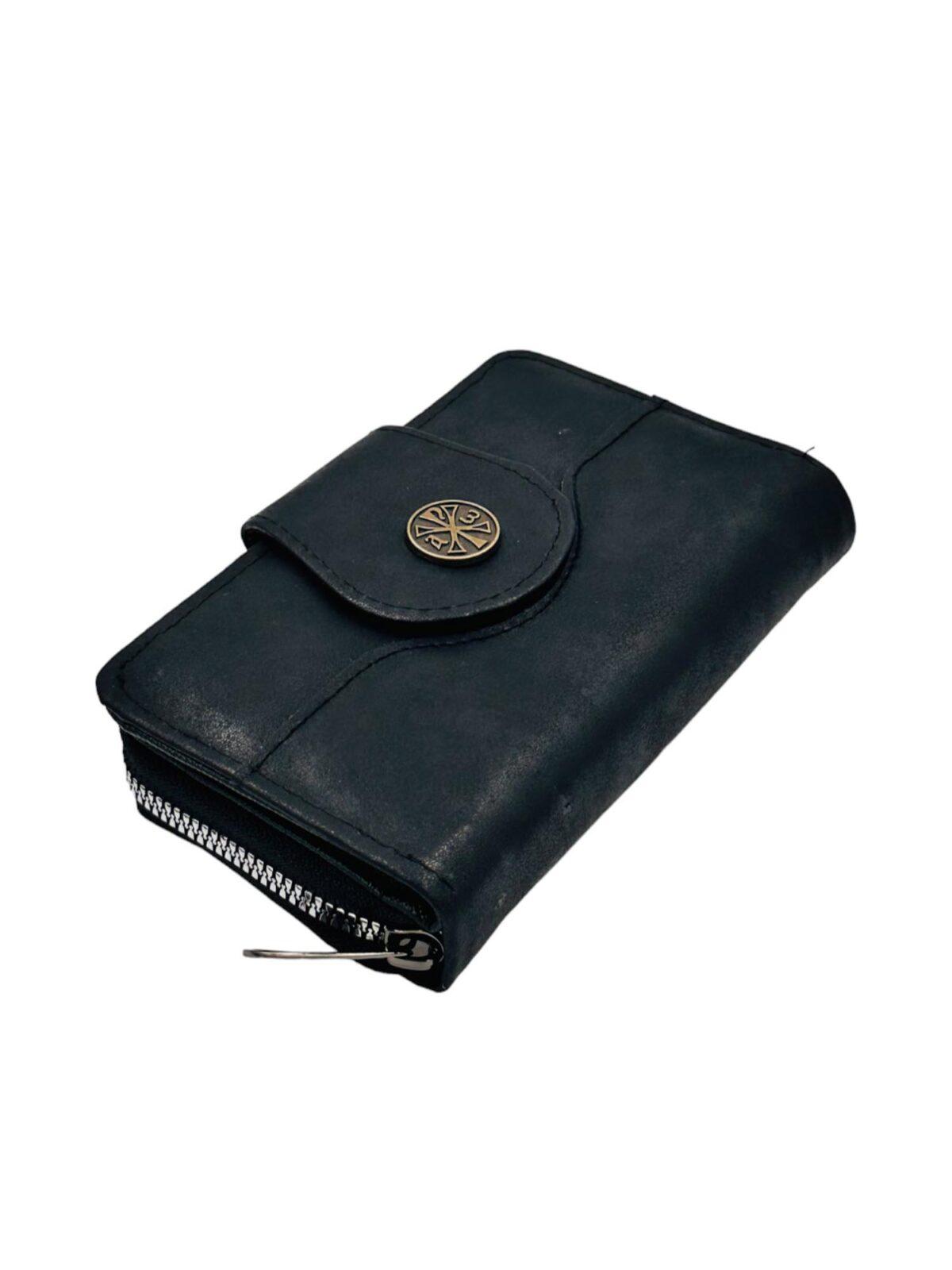 πορτοφόλι μαύρο γυναικείο δερματίνη με χριστόγραμμα 9χ16cm - byzanteiko - wallet black female mount athos 4 Leather Female Wallet 9*16cm - Image 4