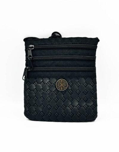 πορτοφόλι λαιμού μαύρο δερματίνη με χριστόγραμμα 13χ15cm με 3 θήκες - byzanteiko - wallet black with three cases mount athos 1