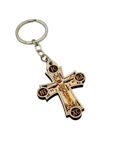 μπρελόκ ξύλινο σταυρός icxc nika - byzanteiko - wooden keychain cross icxc nika