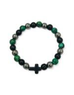 βραχιόλι με ημιπολίτιμες πέτρες και σταυρό πράσινο - byzanteiko bracelet semi-precious stones and cross