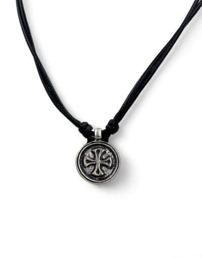 επάργυρο μενταγιόν λαιμού με σκαλιστό σταυρό ΙΣ ΧΡ ΝΙΚΑ ρυθμιζόμενο κορδόνι- byzanteiko silver plated necklace cross icxc nika