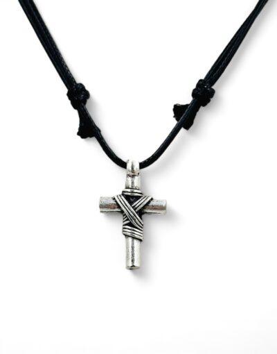 επάργυρος σταυρός λαιμού με ρυθμιζόμενο κορδόνι σταυρός από αμπέλι - pendant neck cross adjustable cord
