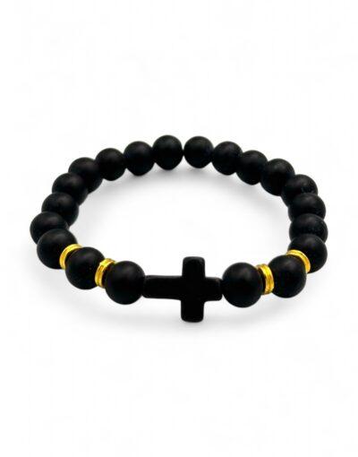 βραχιόλι με μαύρες χάντρες και σταυρό - byzanteiko - bracelet with black beads and cross- 1
