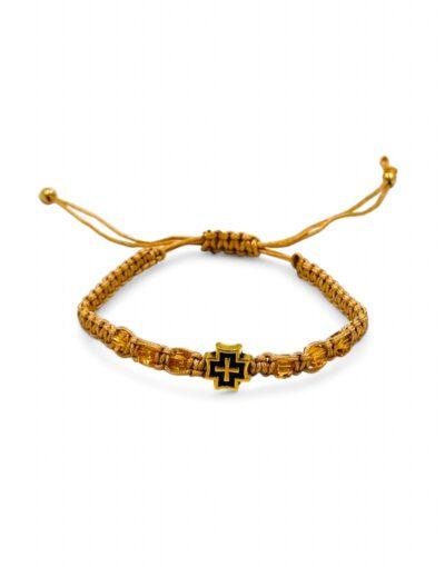 βραχιόλι μακραμέ χρυσό με σταυρό - bracelet macrame gold with cross - byzanteiko 1