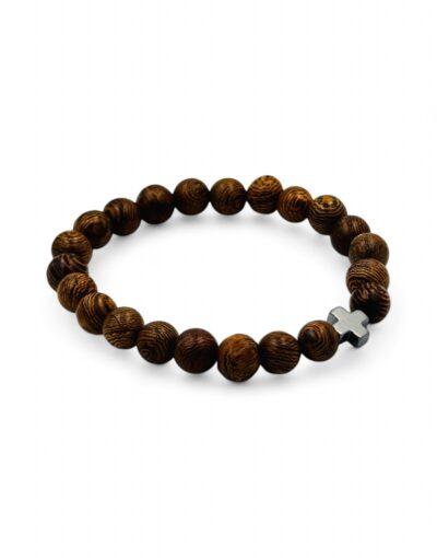 βραχιόλι ξύλινο με σταυρό αιματίτη - byzanteiko - bracelet wooden hematite cross