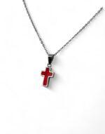 Stainless Steel Cross necklace silver With Red Motif - Image 3