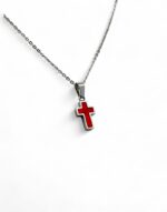 Stainless Steel Cross necklace silver With Red Motif - Image 2