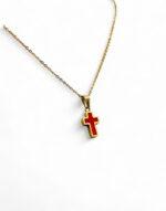 Stainless Steel Cross necklace gold with red Motif - Image 2