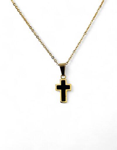 ατσαλινος σταυρός χρυσό με μαύρο μοτίφ - byzanteiko - stainless steel cross gold with black motif