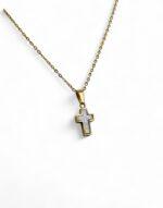Stainless Steel Cross necklace gold with mother of pearl - Image 2