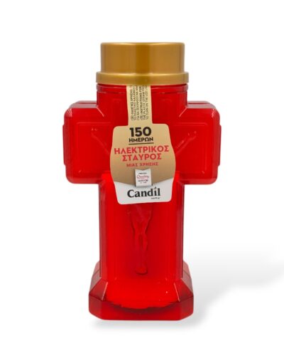 ηλεκτρικό κερί σταυρός κόκκινος μεγάλος 150 ημερών - electric candle red cross big - candil - byzanteiko