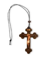 αγιορείτικος κρεμαστός σταυρός αυτοκινήτου αγκυλωτός φυλαχτό byzanteiko -athonite wooden hanging car cross amulet with crucifix & Mount Athos Engraving