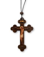 αγιορείτικος κρεμαστός σταυρός αυτοκινήτου αγκυλωτός φυλαχτό byzanteiko -athonite wooden hanging car cross amulet with crucifix & Mount Athos Engraving