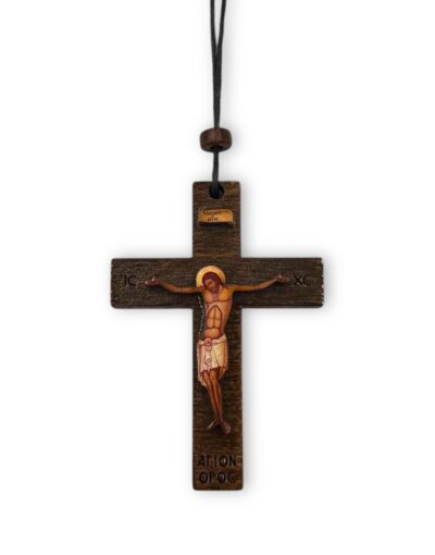 αγιορείτικος κρεμαστός σταυρός αυτοκινήτου φυλαχτό byzanteiko -athonite wooden  hanging car cross  amulet with crucifix & Mount Athos Engraving