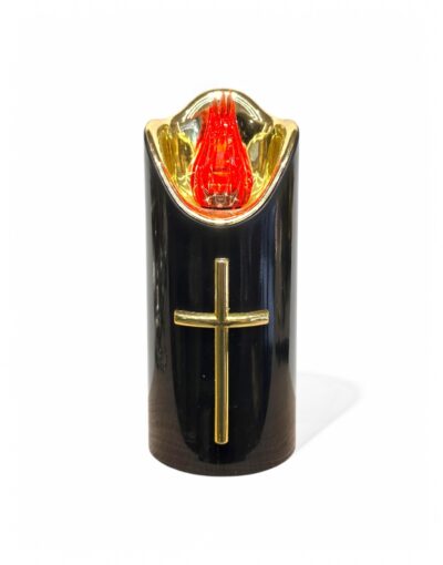 ηλεκτρικό κερί μαύρο με χρυσό σταυρό και κόκκινη φλόγα Cortina rico -electric candle black with gold cross and red flame