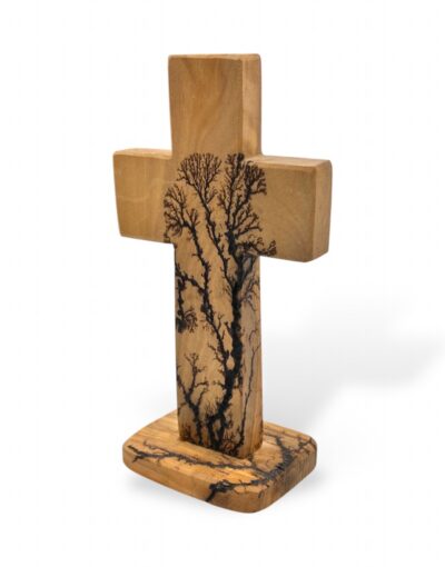 χειροποίητος επιτραπέζιος σταυρός από ξύλο ελιάς με πυρογραφία ηλεκτρισμού 9-16 cm - byzanteiko - handmade olive wood table cross 2