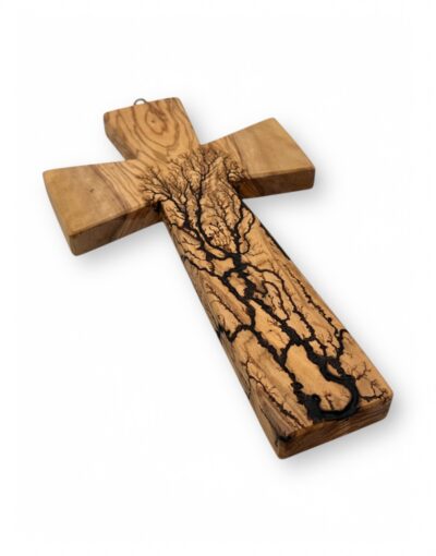 χειροποίητος σταυρός από ξύλο ελιάς με πυρογραφία ηλεκτρισμού 13,5-23,5 - byzanteiko - handmade olive wood cross