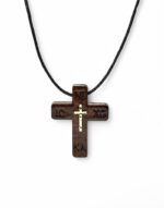 ξύλινος σταυρός λαιμού αγιορείτκος icxc nika αυξομειούμενο δερματίνη κορδόνι -byzanteiko-wooden cross pendant