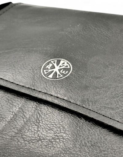τσάντα ώμου ταχυδρόμου μαύρη δερματίνη με χριστόγραμμα byzanteiko - mount athos - Messenger Shoulder Bag – Black Leatherette with Christogram 1