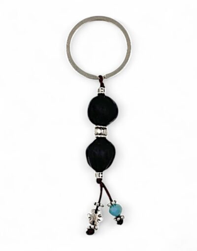 χειροποίητο μπρελόκ με αρωματικές χάντρες μοσχοκάρυδο μαύρο handmade nutmeg bead aromatic keychain 1