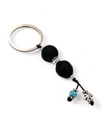 χειροποίητο μπρελόκ με αρωματικές χάντρες μοσχοκάρυδο μαύρο handmade nutmeg bead aromatic keychain 1