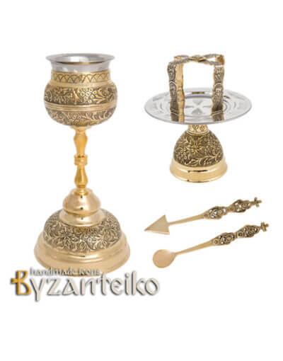 Bronze carved chalice set