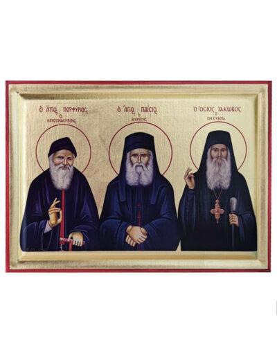 Άγιος Παΐσιος Άγιος Πορφύριος Άγιος Ιάκωβος Τσαλίκης χειροποίητη εικόνα Saint porfyrios Saint paisios Saint iakovos tsalikis handmade icon byzanteiko
