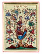 Η Ρίζα του Ιεσσαί ενσκαπτη χειροποίητη εικόνα μεταξοτυπιας σε καμβά με φύλλα χρυσού Handmade icon Byzanteiko The Root of Jesse