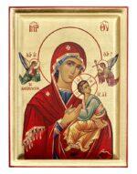 Παναγία Αμόλυντος ή του Πάθους ενσκαπτη χειροποίητη εικόνα μεταξοτυπιας σε καμβά με φύλλα χρυσού Handmade icon Byzanteiko Virgin Mary of Passion