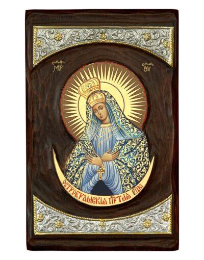 Παναγία των Άστρων - Οστρομπράμσκα χειροποίητη εικόνα σε ξύλο και μεταλλικό διάκοσμο Byzanteiko Virgin Mary Theotokos Ostrobramska