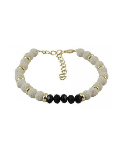 βραχιόλι λάβα λευκό με κρυσταλάκια - byzanteiko - bracelet lava beads white