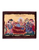 κοίμηση της θεοτόκου σε ξύλινη εικόνα παλαιωμένη χειροποίητη - byzanteiko - handmade icon the dormition of theotokos virgin mary